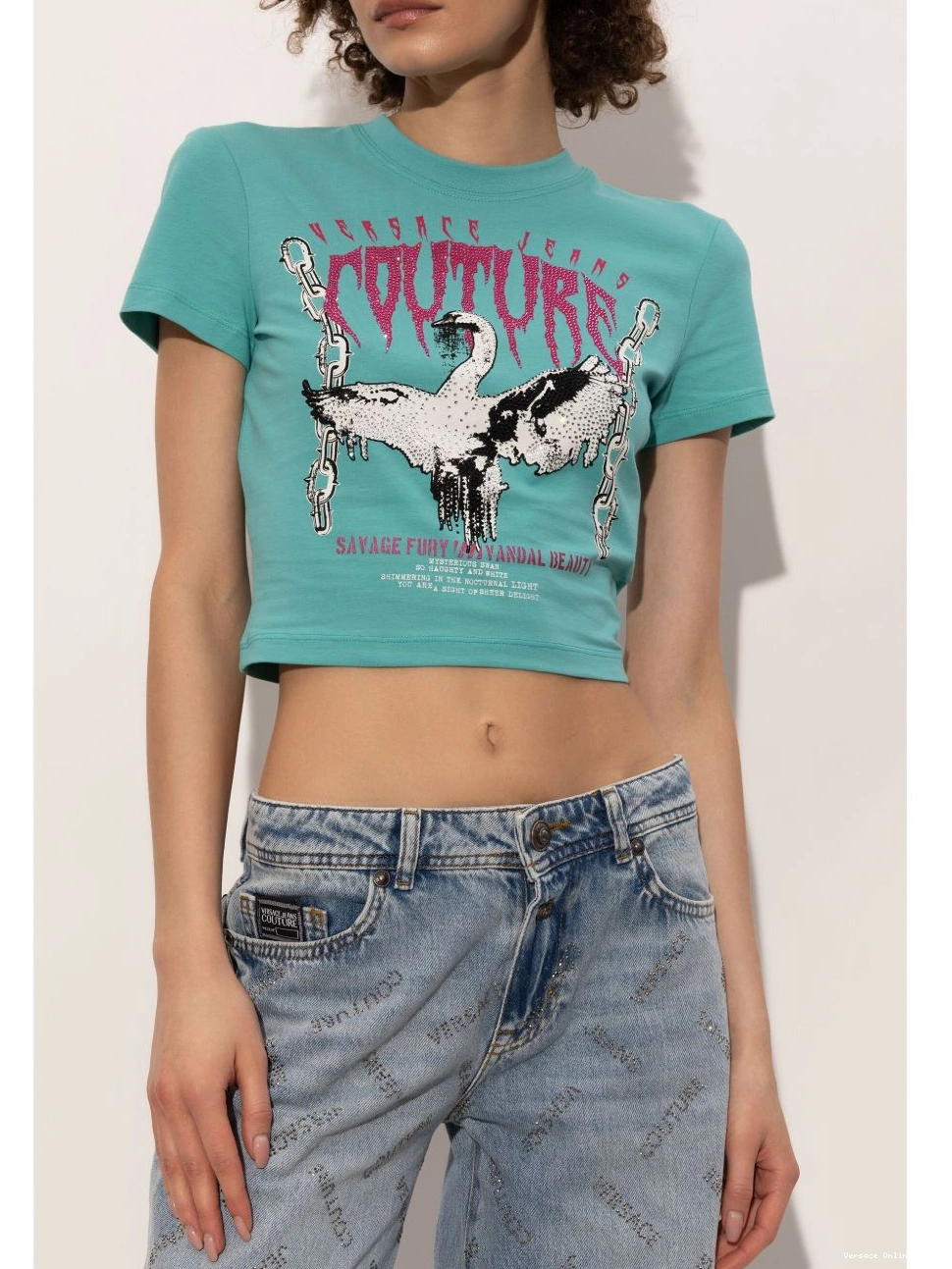 Affordable Couture Swan Women T-shirt Chain Versace Jeans 0801
